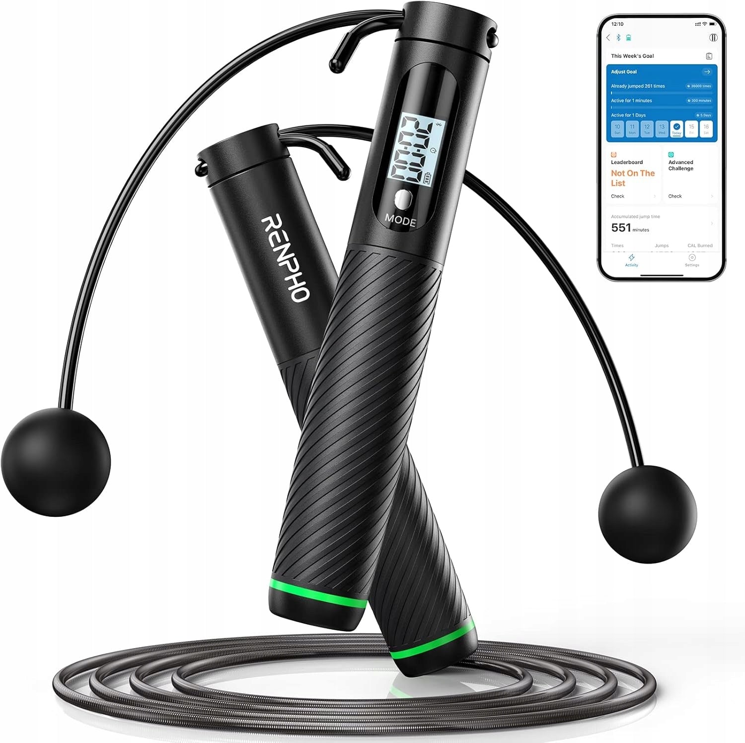 RENPHO Smart Jump Rope with Bluetooth and LCD Counter