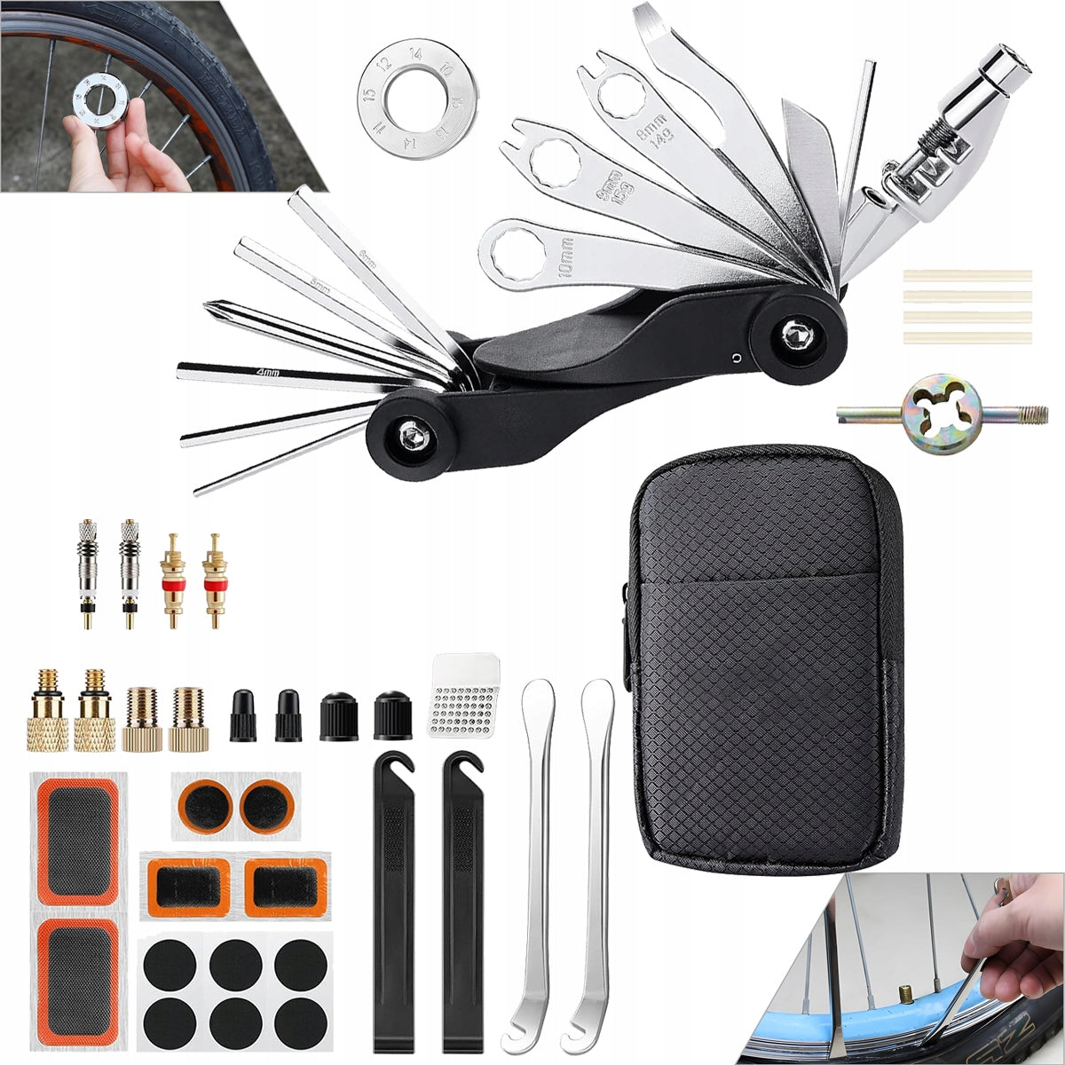 REPAIR KIT FOR BICYCLE INNER TUBE PATCHES KEYS MULTITOOL BICYCLE FOR TIRES