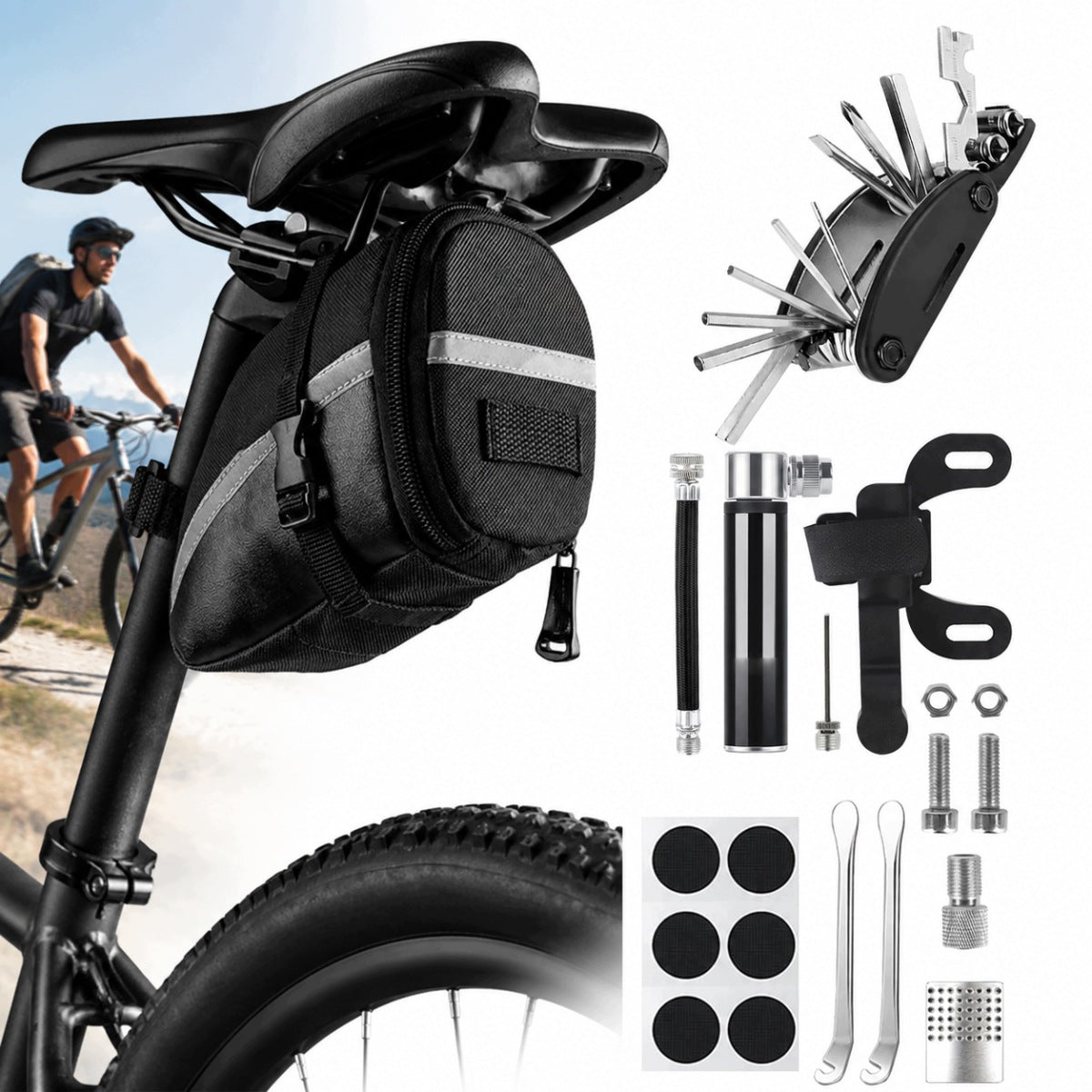 REPAIR KIT FOR BIKE 16 EL. MULTITOOL PUMP PATCH INNER TUBE CASE