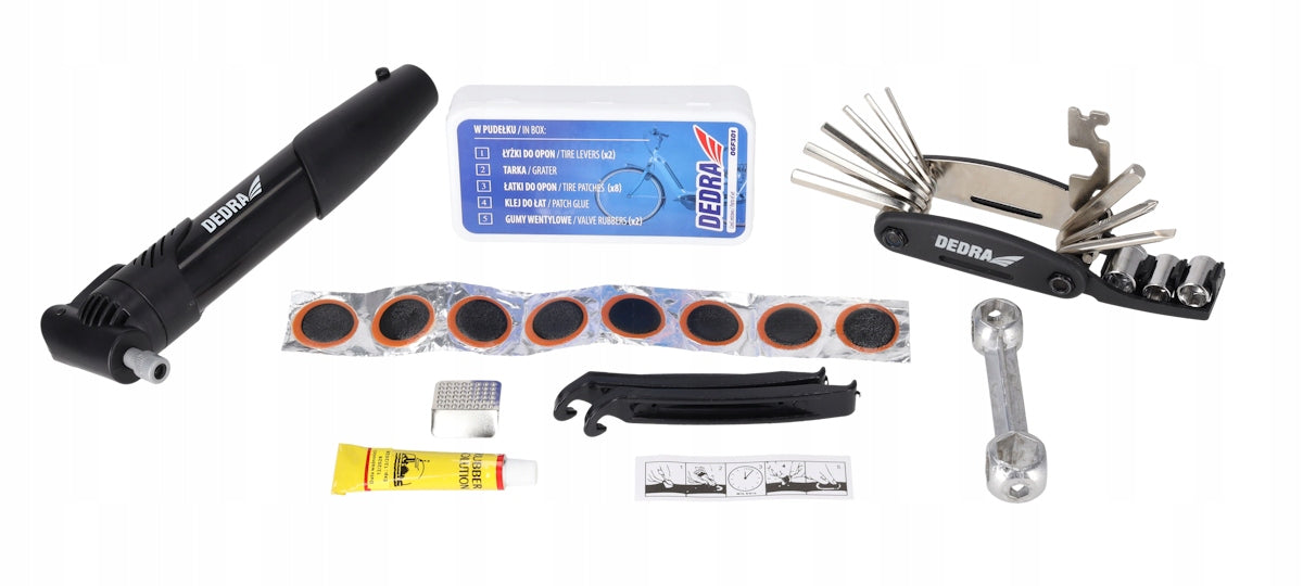 REPAIR KIT FOR BIKE DEDRA 17 EL. MULTITOOL PUMP PATCH INNER TUBE CASE Brand Dedra