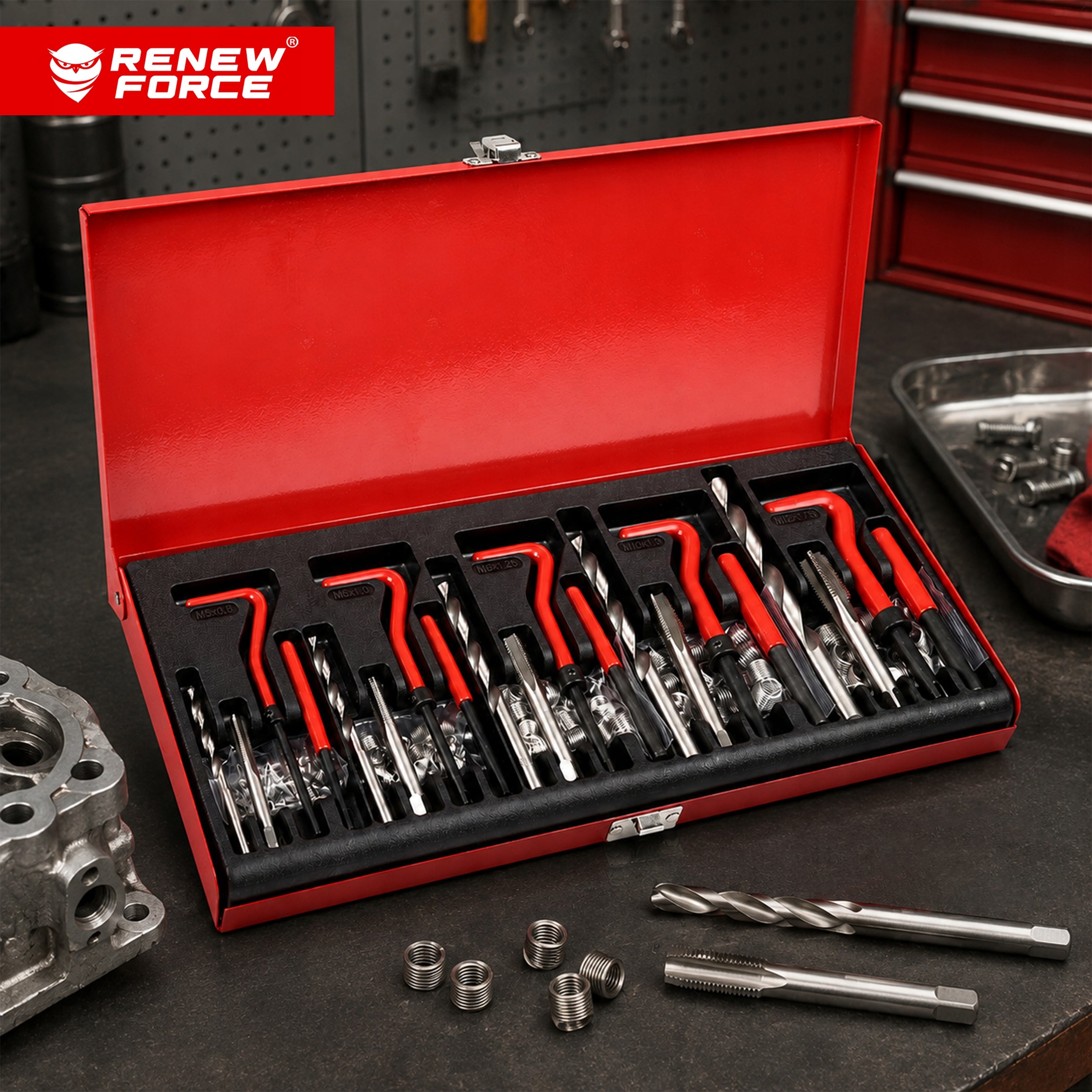 REPAIR KIT FOR REGENERATION OF BROKEN DAMAGED THREADS M5 - M12 131EL Manufacturer code Zestaw naprawczy do gwintów gwintu Gwintownik