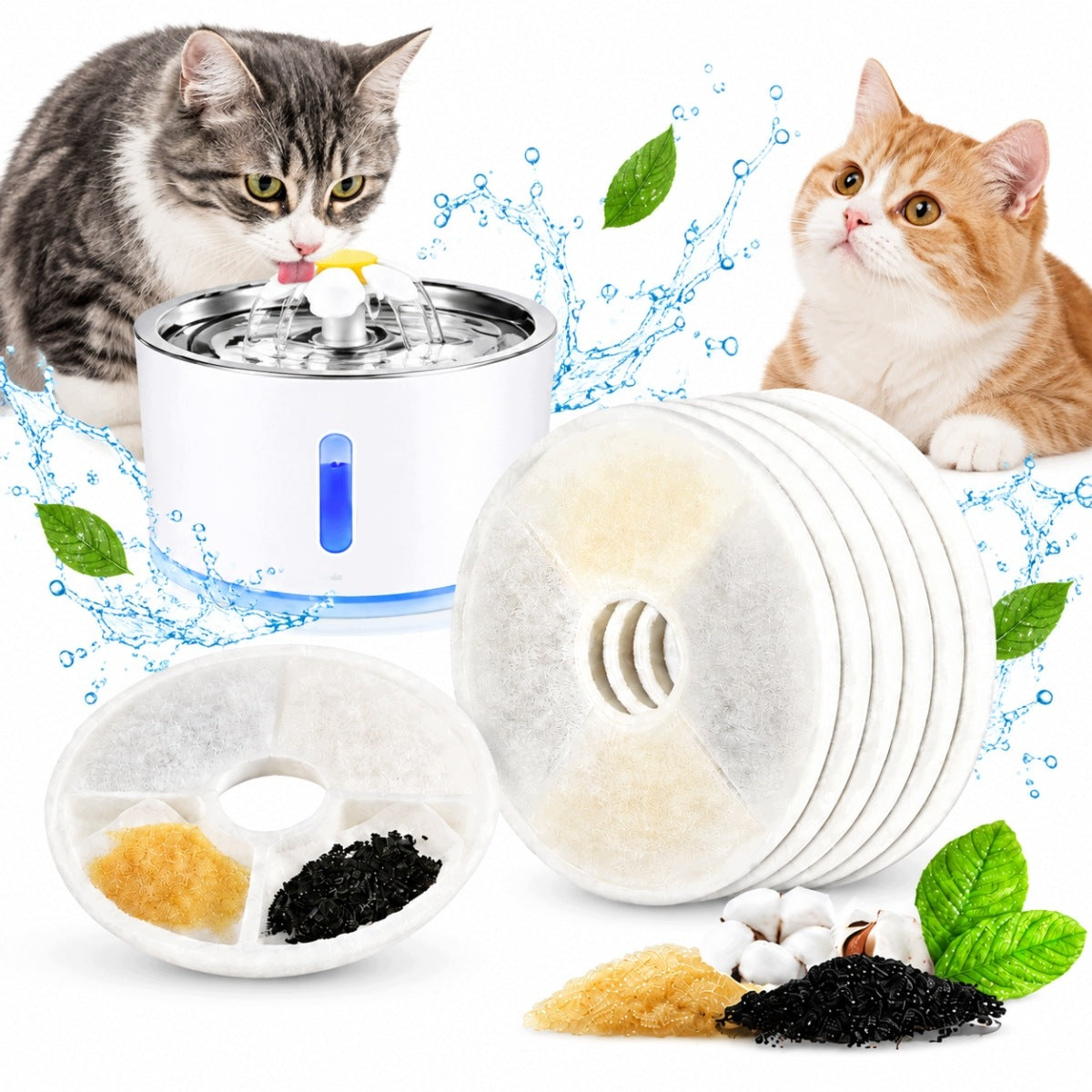 REPLACEMENT PET WATER FOUNTAIN FILTER 6 PCS ACTIVATED CARBON WHITE