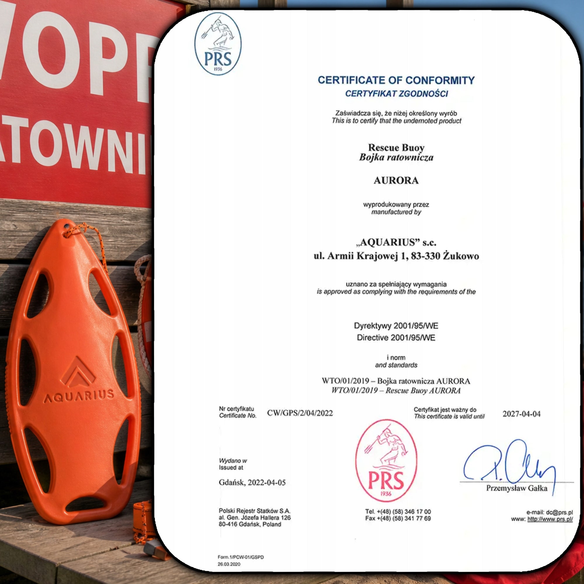 RESCUE BUOY for WOPR certificate PRS safety buoy for swimming 84cm Model AURORA