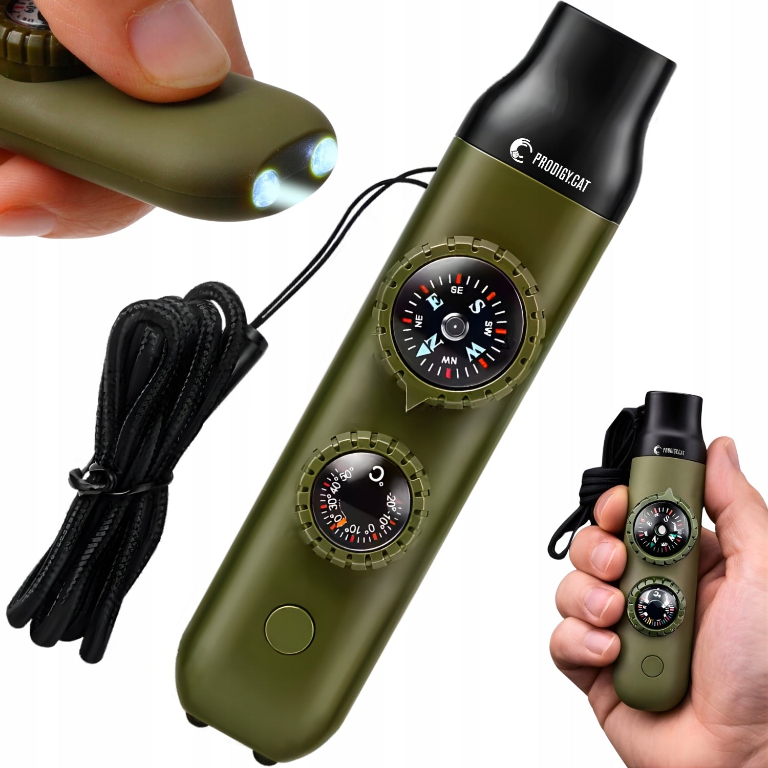 RESCUE WHISTLE MULTITOOL SURVIVAL TOURIST COMPASS FLASHLIGHT MAGNIFIER