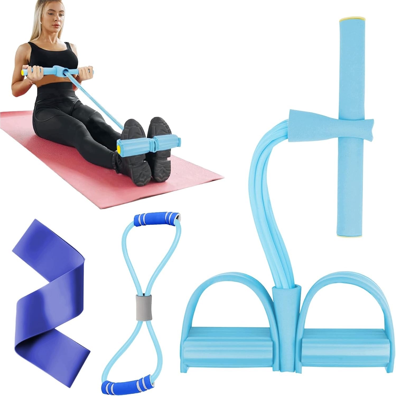 RESISTANCE BAND WITH PEDALS 6 TUBES ABDOMINAL TRAINING OF FITNESS ARMS LEGS