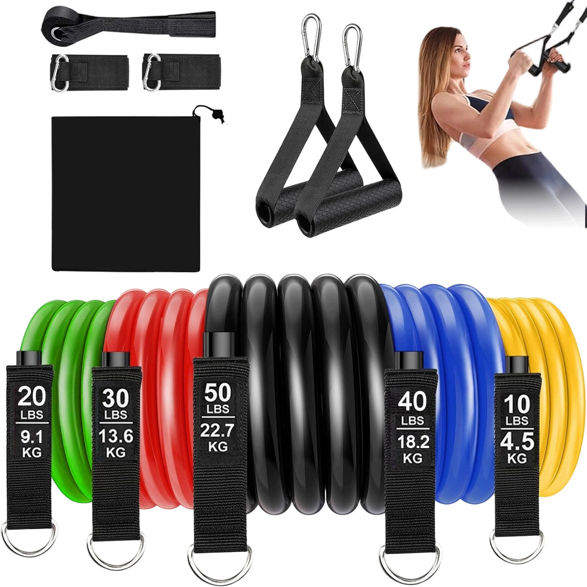 RESISTANCE BANDS 11PCS STRENGTH TRAINING SET FITNESS RUBBER