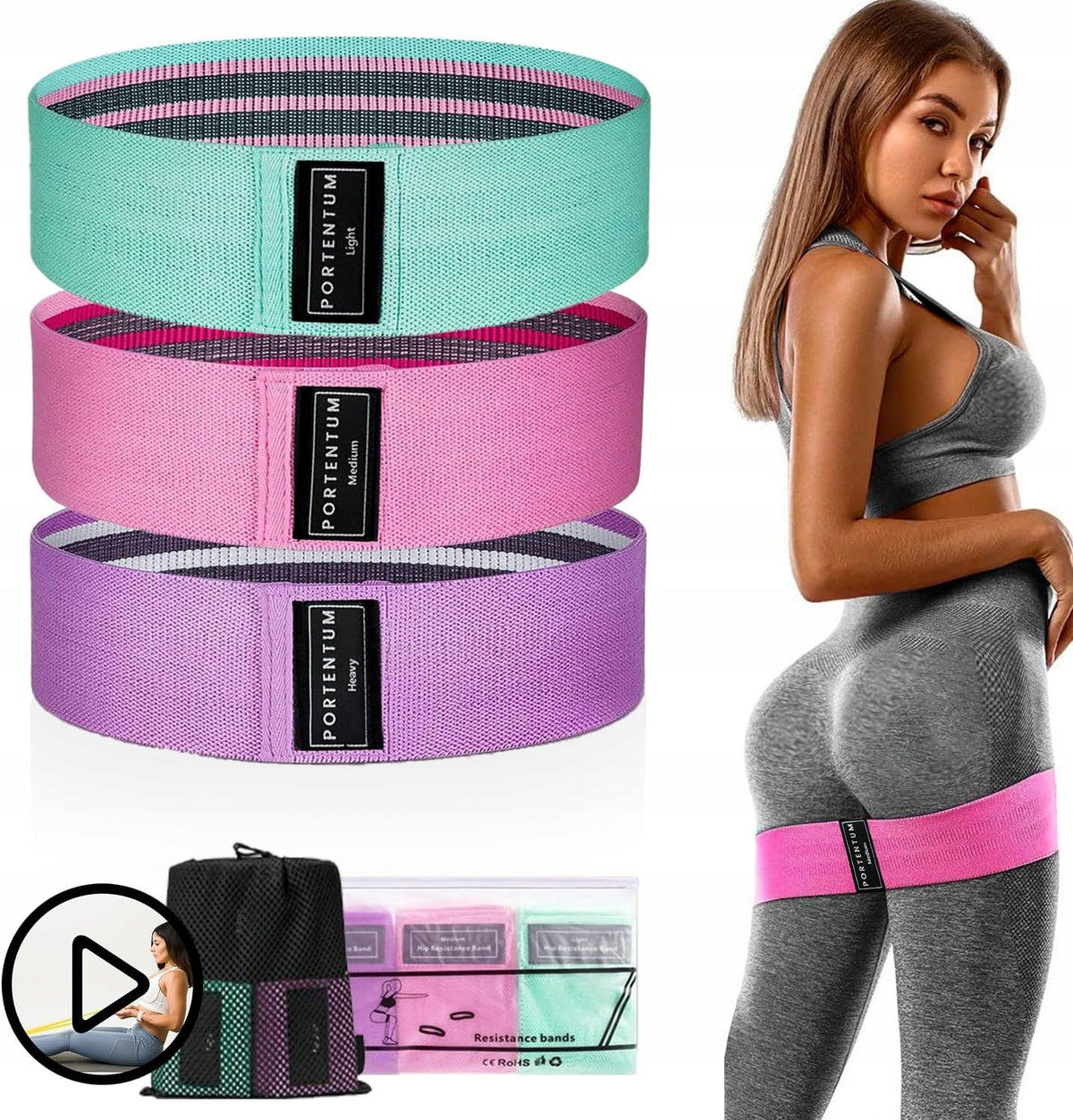 RESISTANCE BANDS 3 PIECES ELASTIC FITNESS NON-SLIP SET