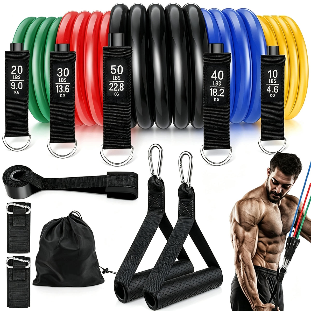 RESISTANCE BANDS 5 STRENGTH LEVELS PORTABLE GYM YOGA