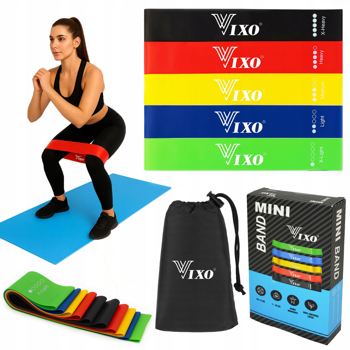 RESISTANCE BANDS MINI BAND 5 PIECES RUBBER FOR FITNESS YOGA PILATES EXERCISES