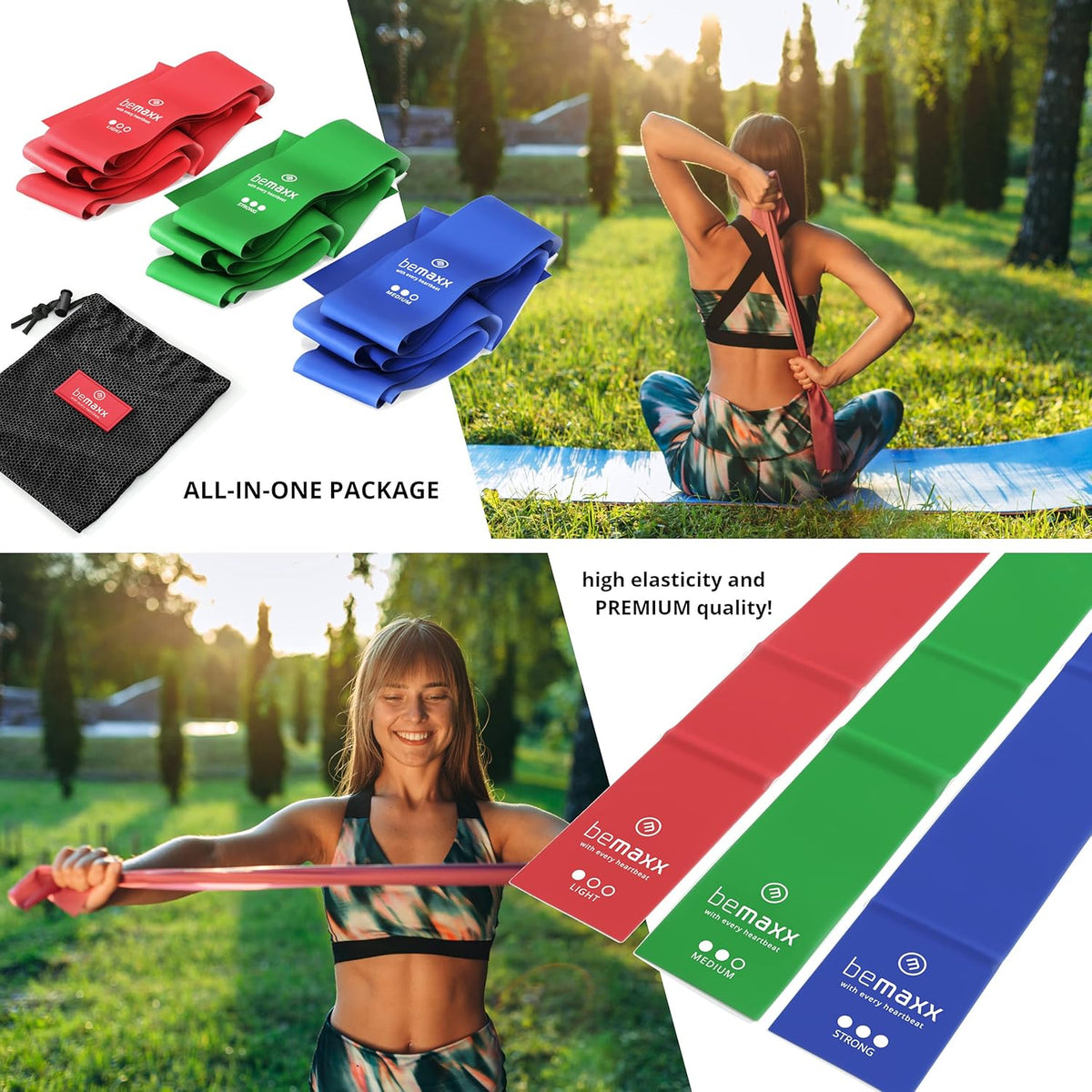 RESISTANCE BANDS SET OF 3 FITNESS STRENGTH TRAINING AT HOME Color multicolor