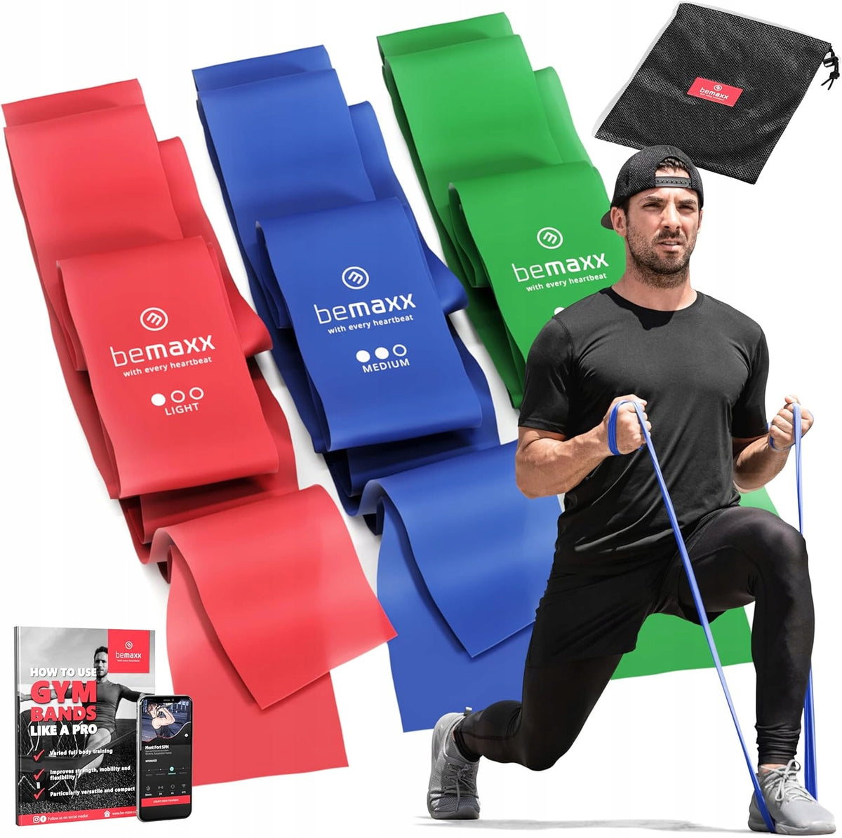 RESISTANCE BANDS SET OF 3 FITNESS STRENGTH TRAINING AT HOME