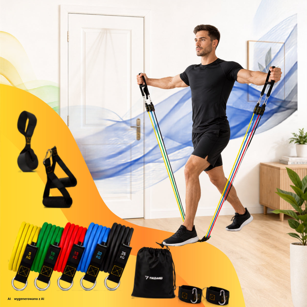 RESISTANCE EXERCISE RUBBER SET OF 5 FITNESS RUBBERS TRAINING HANDLES 11EL HOUSE STRENGTH Packaging status original