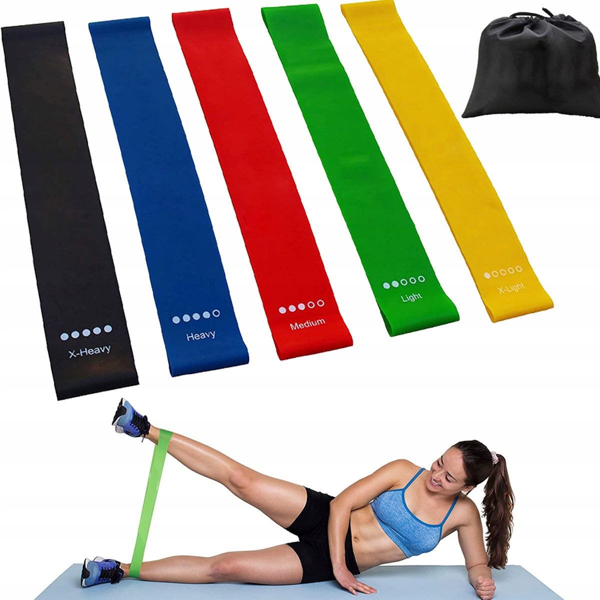 RESISTANCE RUBBER EXERCISE BANDS SET OF 5 RUBBER FITNES