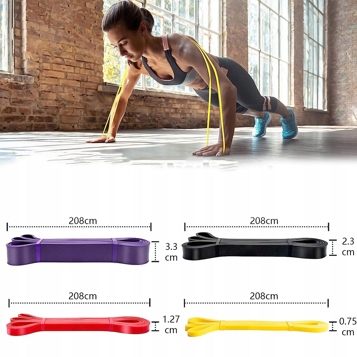 RESISTANCE RUBBER EXERCISE RUBBER POWER band SET OF 4 GUM 15-85LBS Width 32 mm