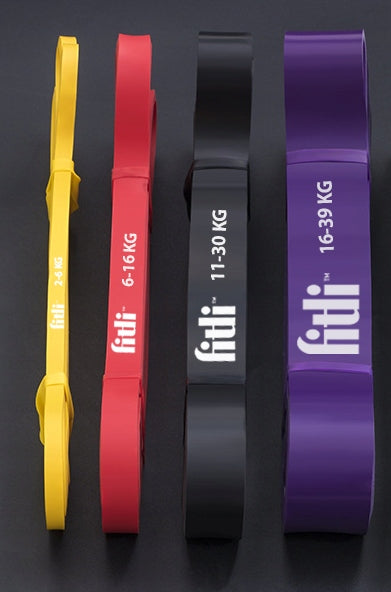RESISTANCE RUBBER EXERCISE RUBBER POWER band SET OF 4 RUBBER 2-39KG + HANDLE Brand Fitli