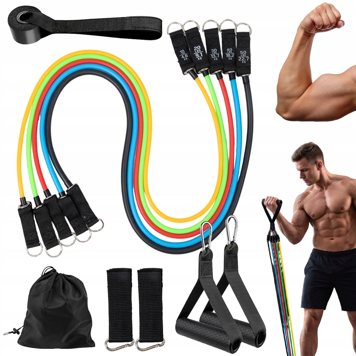 RESISTANCE RUBBER FITNESS BANDS 5 LEVELS STRENGTH TRAINING YOGA PILATES ELASTIC