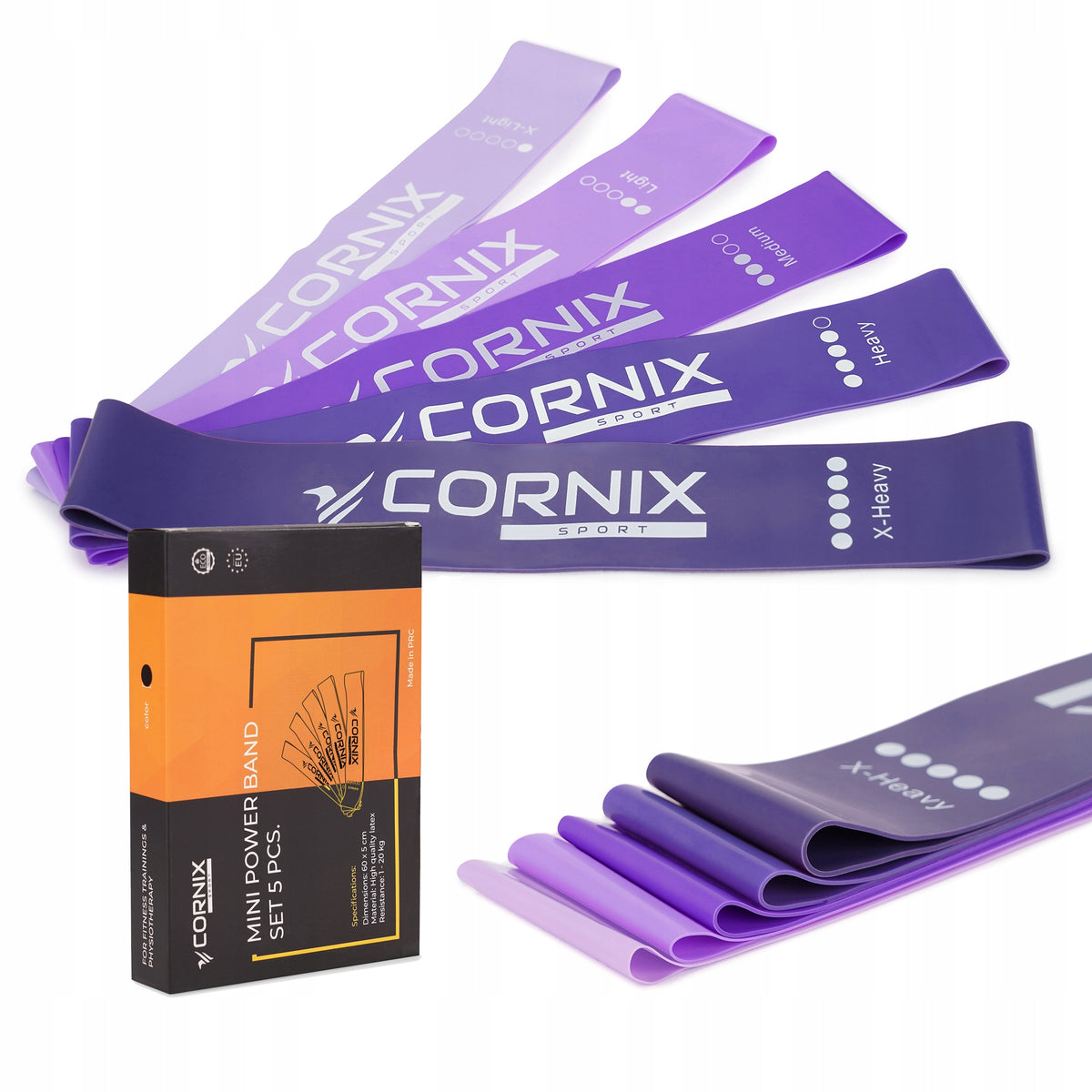 RESISTANCE RUBBER MINI BAND 30 CM SET OF 5 FOR STRETCHING TRAINING EXERCISES Color purple