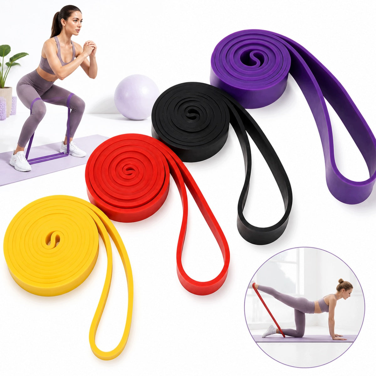 RESISTANCE RUBBER POWER BAND SET X4 STRONG TRAINING TAPES FOR EXERCISE QUALITY