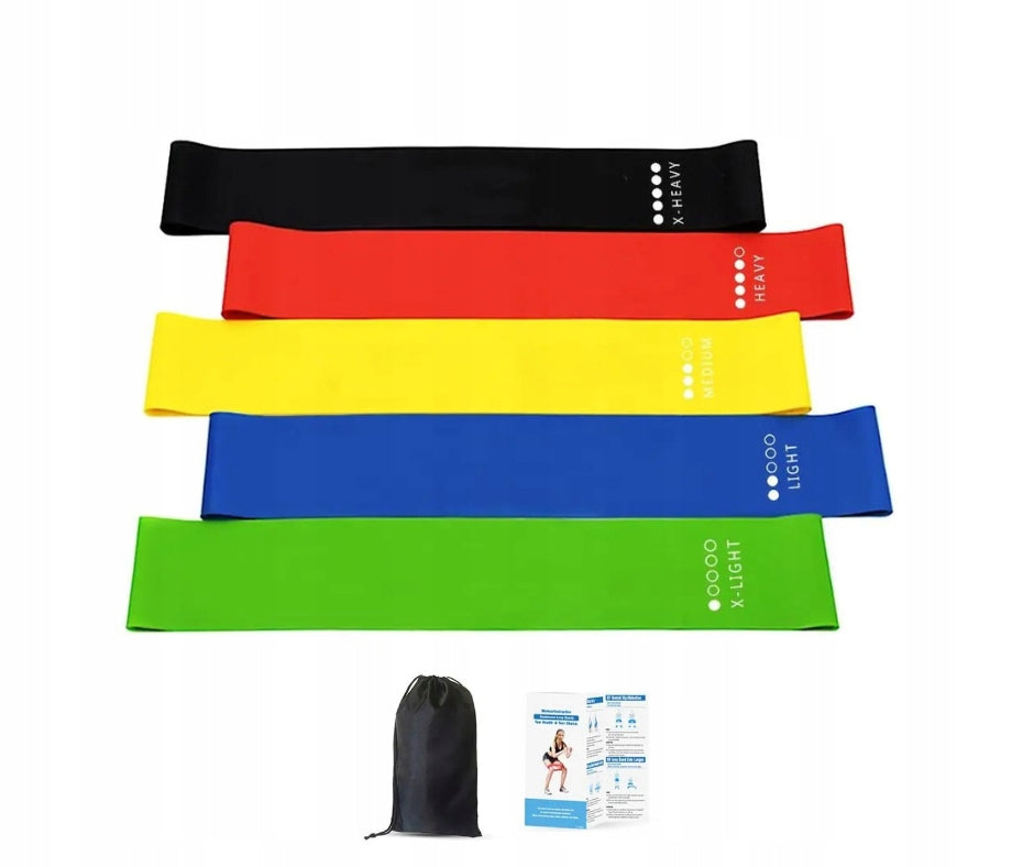 RESISTANCE RUBBER SET OF 5 FOR STRETCHING EXERCISES TRAINING MINI BAND 30 CM Packaging status original