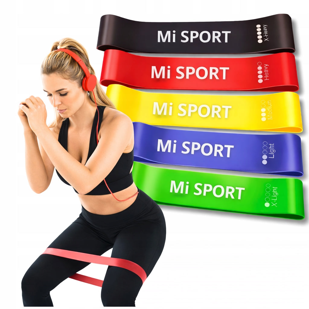 RESISTANCE RUBBER SET OF 5 FOR STRETCHING EXERCISES TRAINING MINI BAND 30 CM