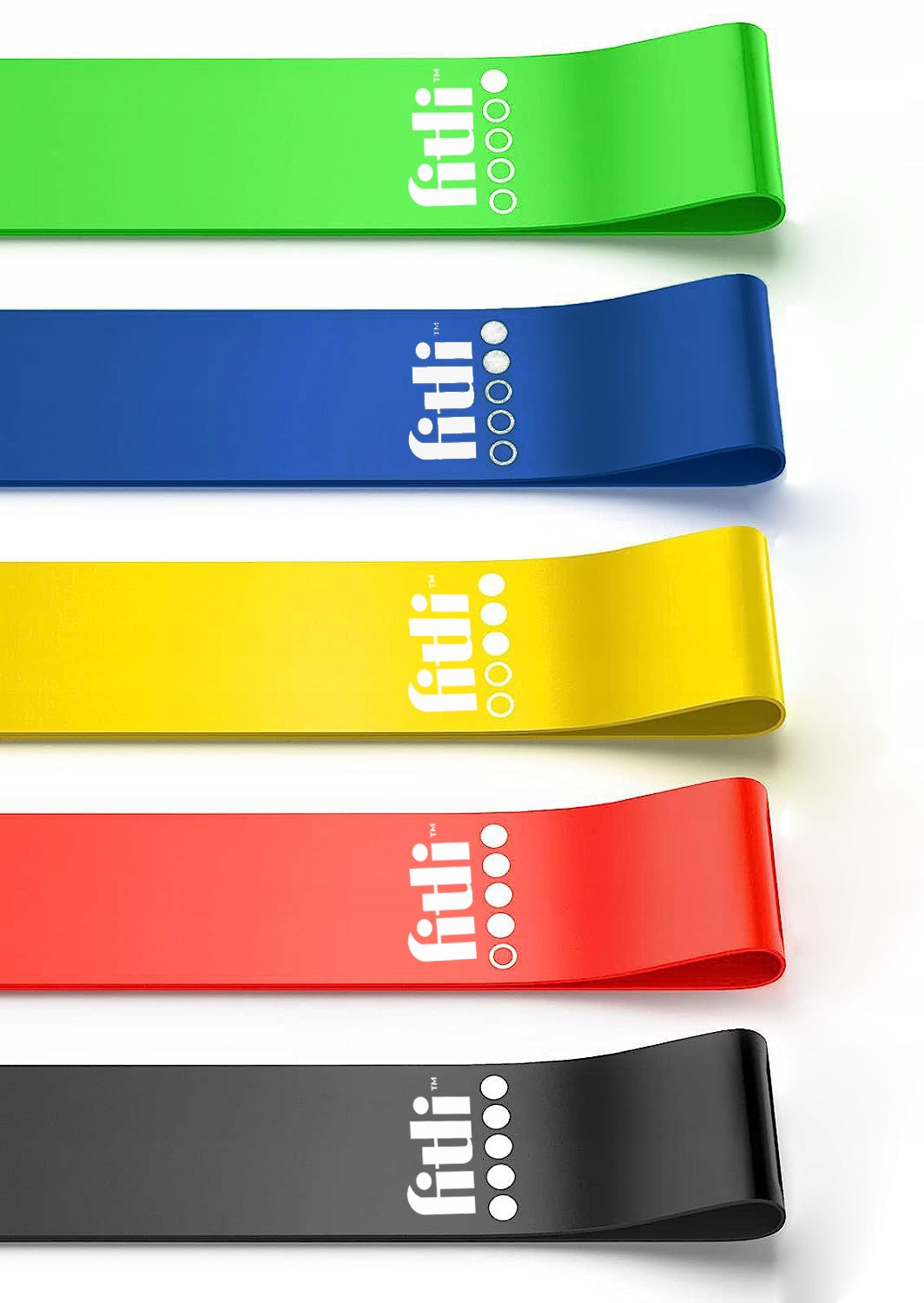 RESISTANCE RUBBER SET OF 5 MINI BANDS FOR FITNESS EXERCISES STRETCHING TRAINING Length 30.5 cm