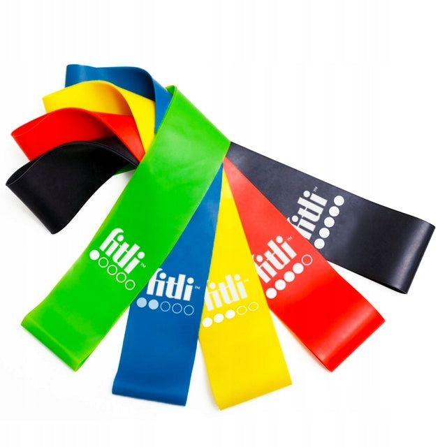 RESISTANCE RUBBER SET OF 5 MINI BANDS FOR FITNESS EXERCISES STRETCHING TRAINING Model GUMY LATEKSOWE NA UDA ŁYDKI KOLANA FTL07-MULTI