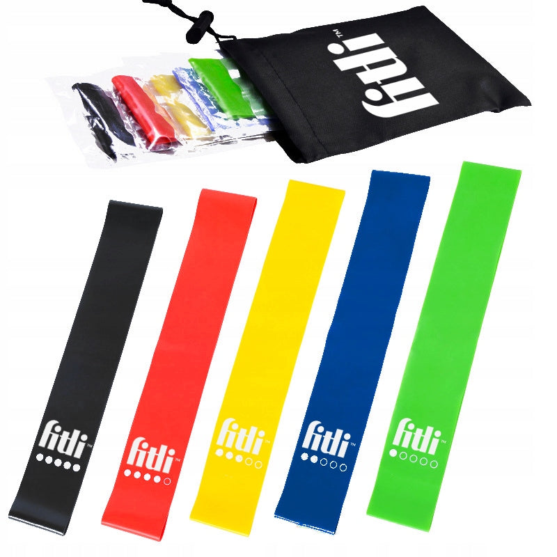 RESISTANCE RUBBER SET OF 5 MINI BANDS FOR FITNESS EXERCISES STRETCHING TRAINING Width 5 mm