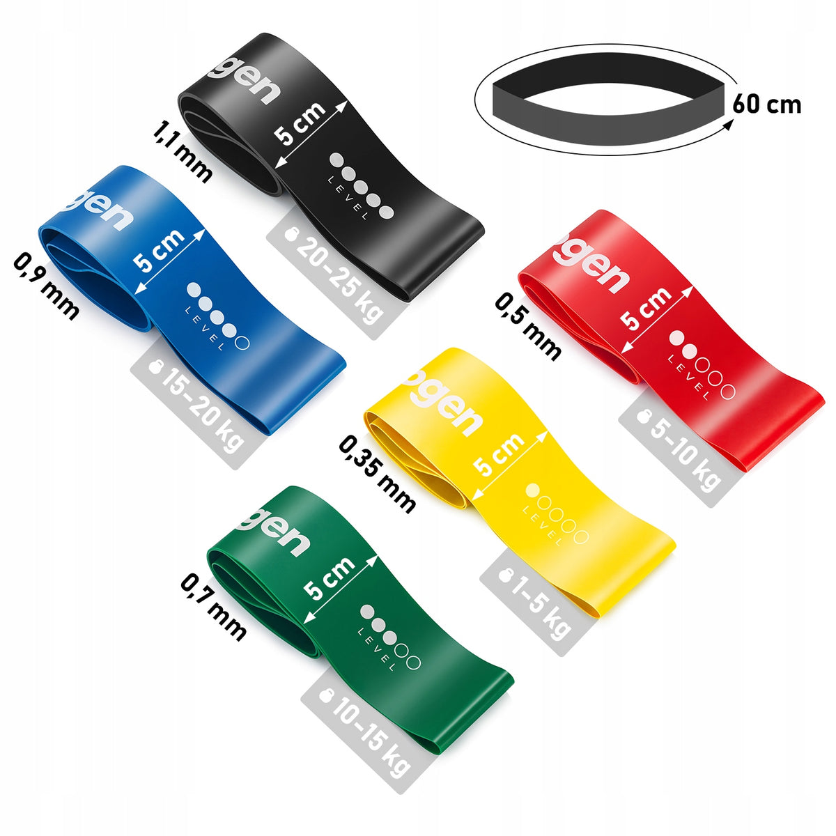 RESISTANCE RUBBER SET OF 5 PIECES FOR TRAINING STRETCHING EXERCISES 30CM MINI BAND Brand Slogen