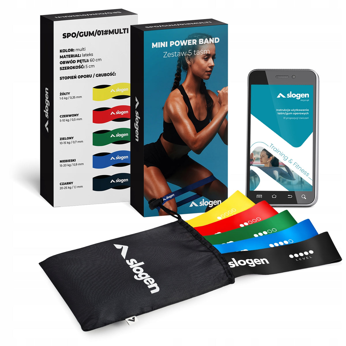 RESISTANCE RUBBER SET OF 5 PIECES FOR TRAINING STRETCHING EXERCISES 30CM MINI BAND Color multicolor