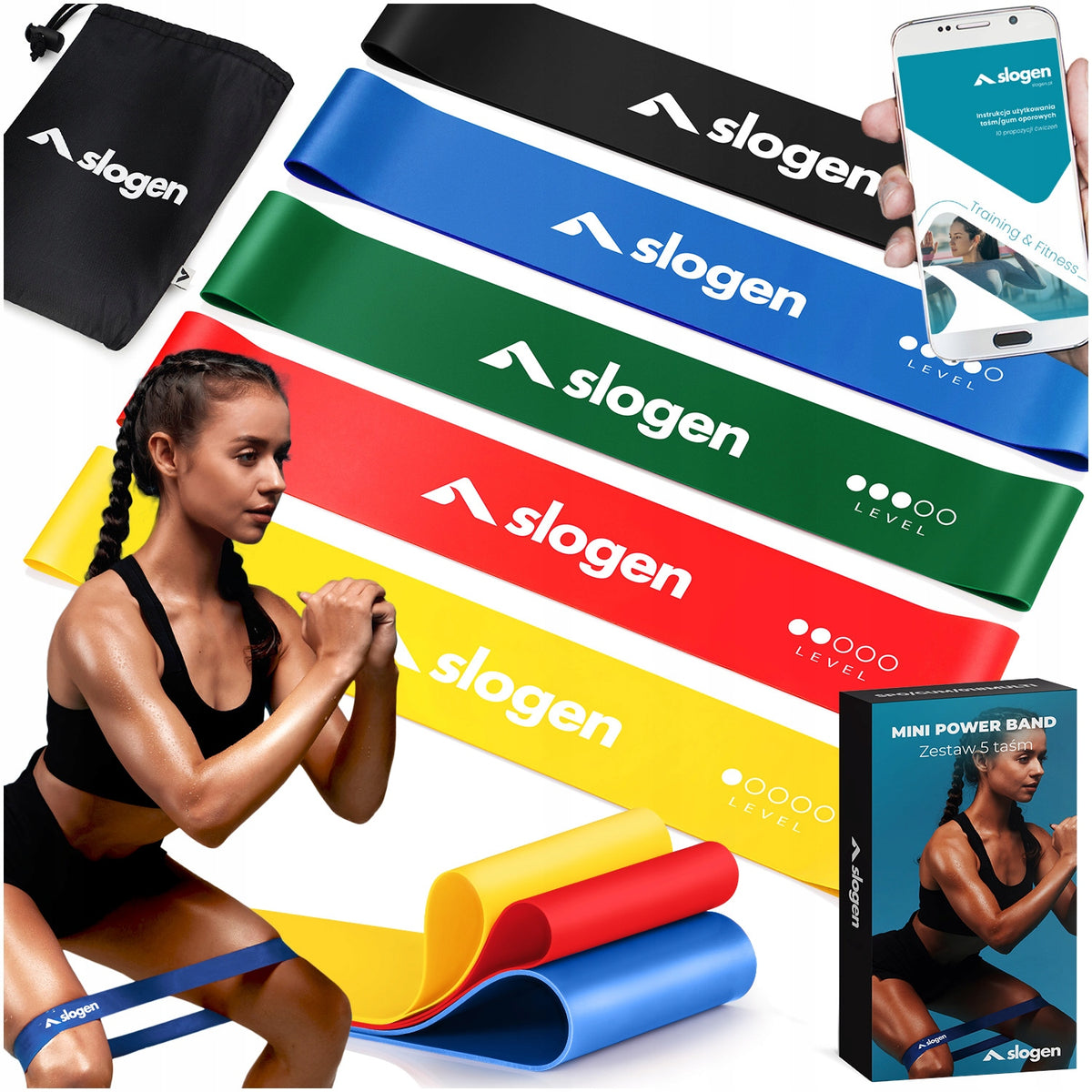 RESISTANCE RUBBER SET OF 5 PIECES FOR TRAINING STRETCHING EXERCISES 30CM MINI BAND
