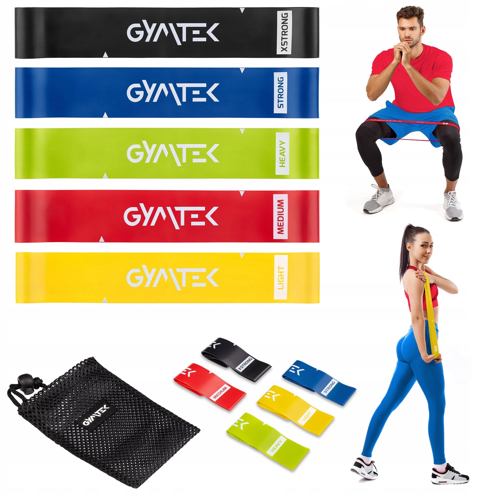 RESISTANCE RUBBER SET OF RESISTANCE RUBBERS FOR EXERCISE MINI BAND 0,5-30KG 5PCS GYMTEK