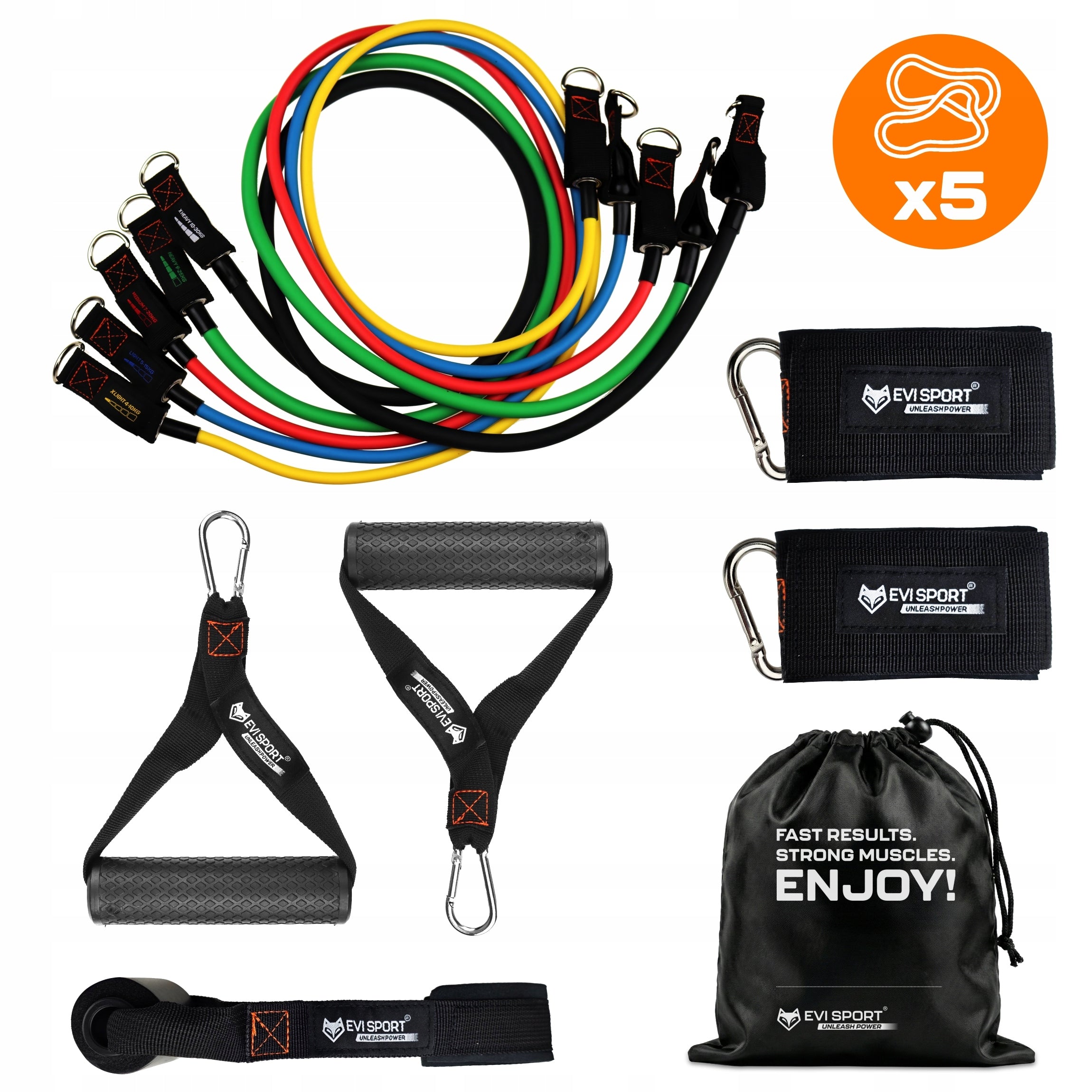 RESISTANCE RUBBERS EXPANDER FOR EXERCISE SET OF 5 RUBBER FITNESS GYM BANDS 100kg Brand EVI