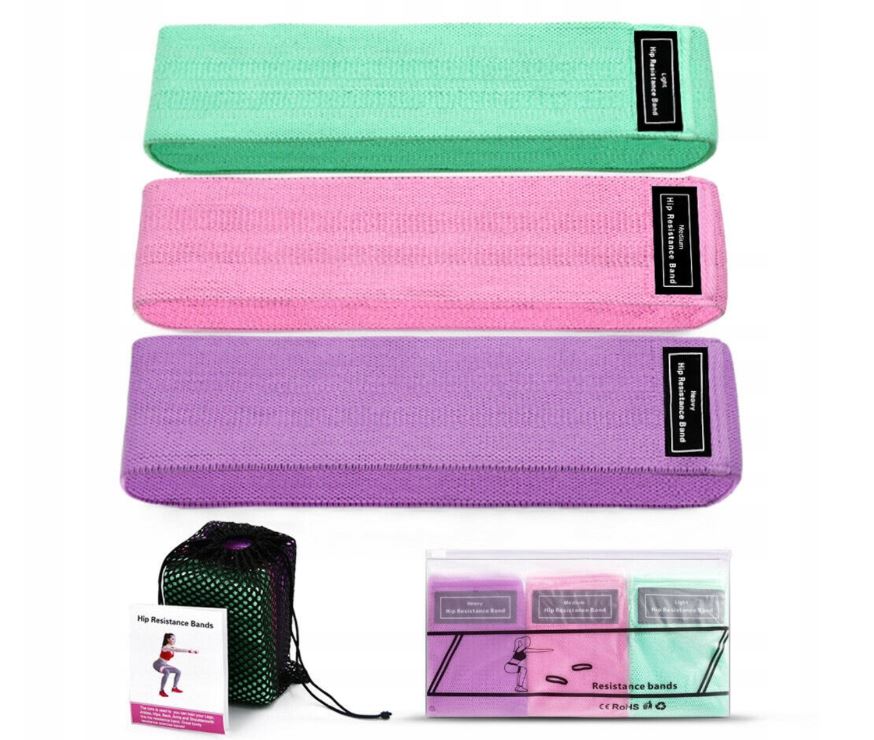 RESISTANCE RUBBERS FOR EXERCISE Set of 3 Material Tapes with Case 80x76cm Color multicolor