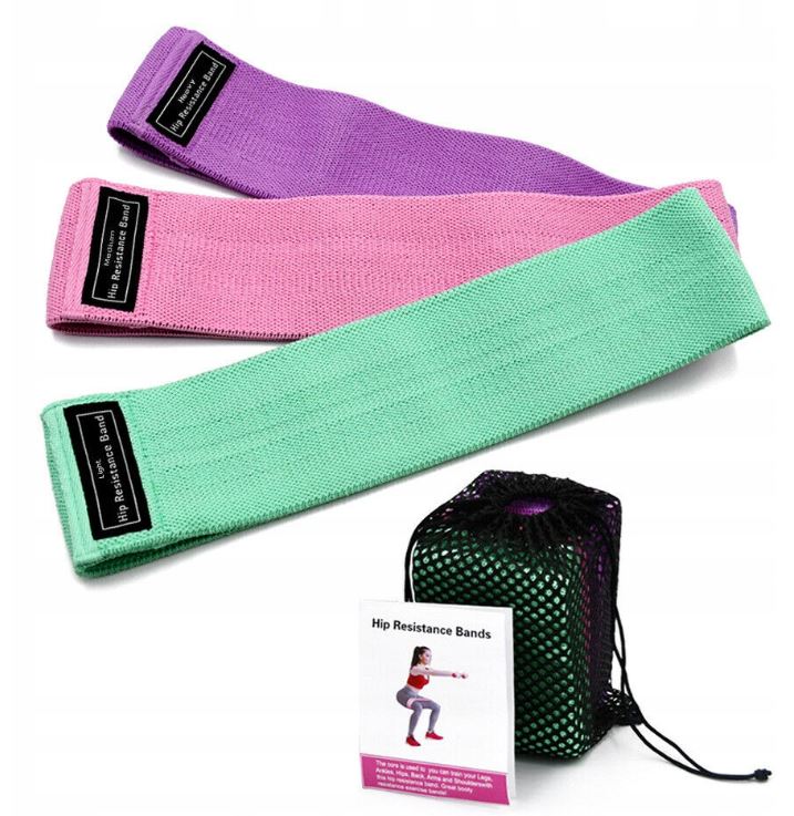 RESISTANCE RUBBERS FOR EXERCISE Set of 3 Material Tapes with Case 80x76cm