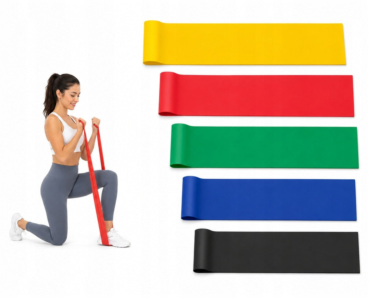 RESISTANCE RUBBERS FOR FITNESS TRAINING EXERCISE SET OF 5 LATEX TAPES DURABLE