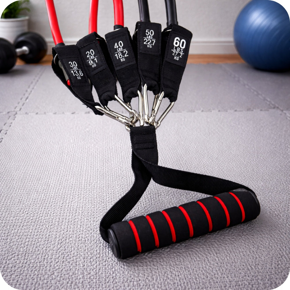 RESISTANCE RUBBERS SET OF 5 FOR EXERCISE + JUMP ROPE fitness rubber HIGH QUALITY Packaging status original