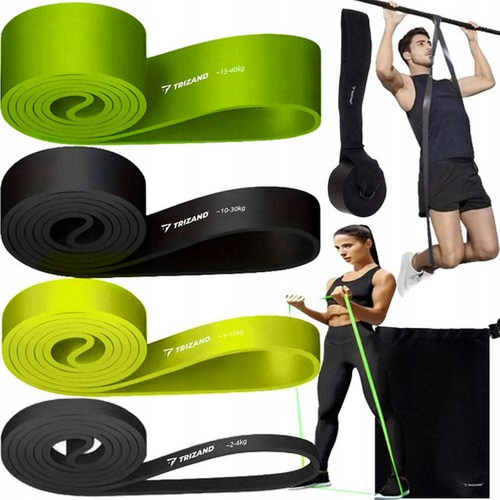 RESISTANCE RUBBERS THICK Set of 4 Exercise Rubbers 40kg + Handle