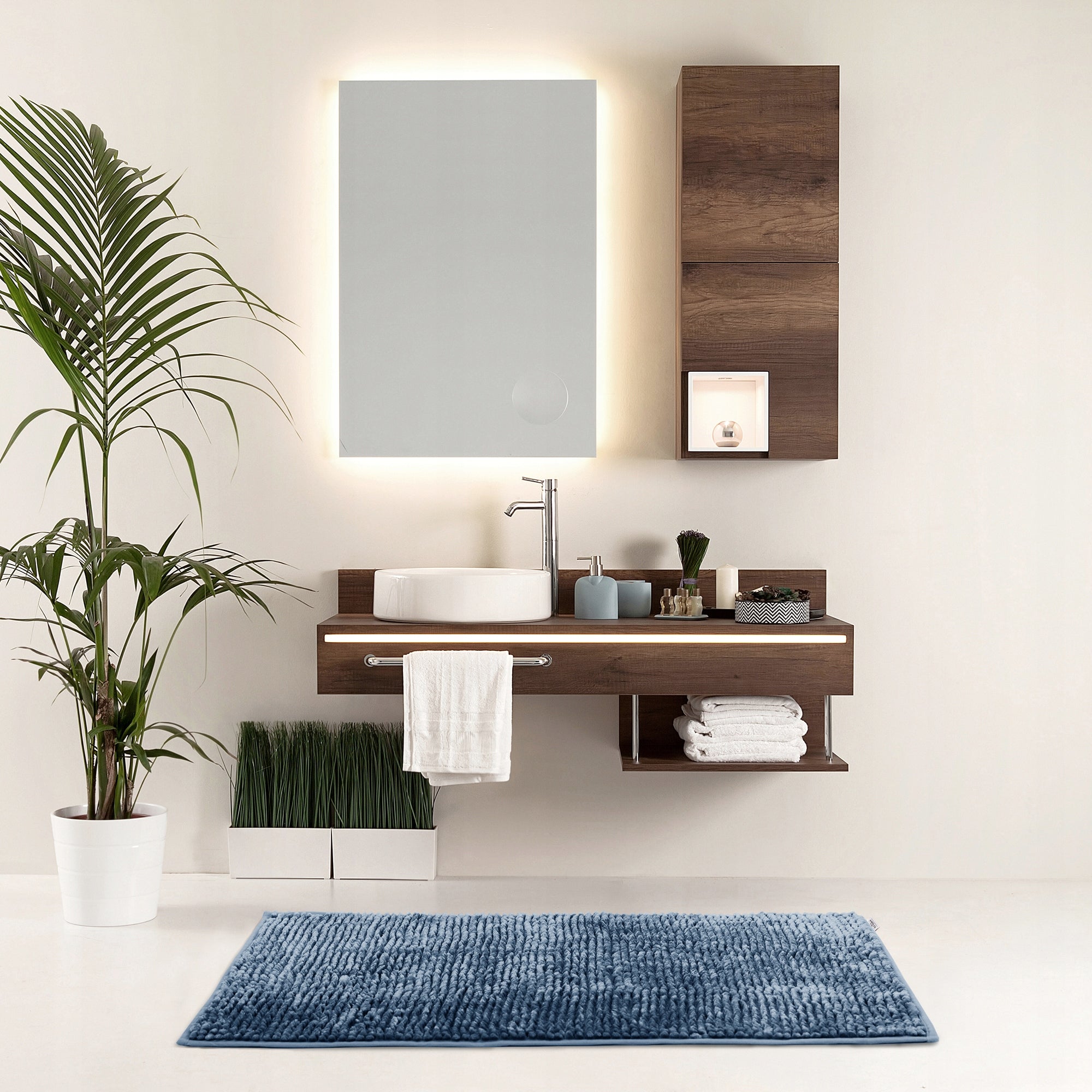 RESTILO Bathroom Rug Non-Slip Chenille Shaggy 50X70 Navy Blue Product width 50 cm