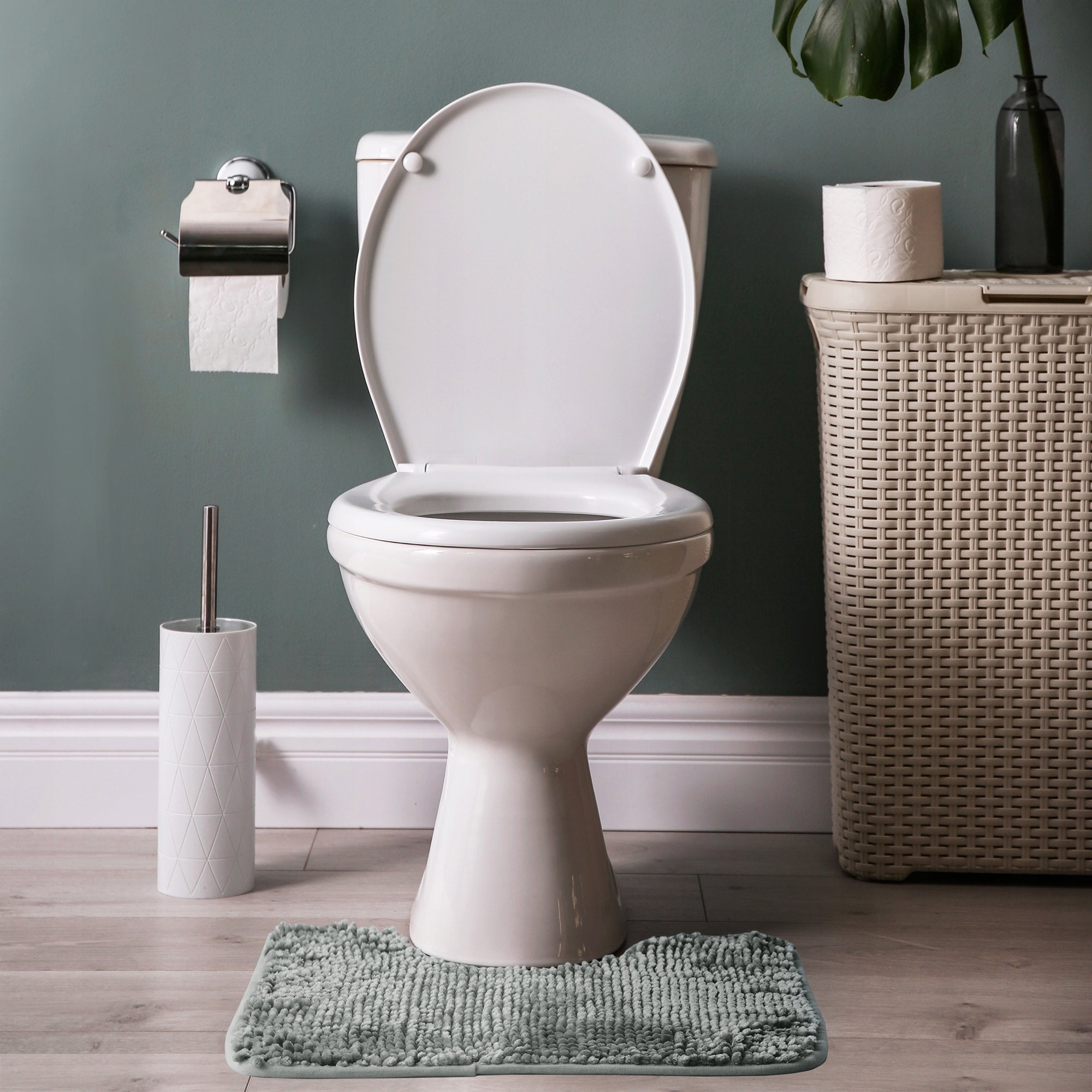 RESTILO Bathroom Rug Non-Slip Chenille Shaggy 50X80+40X53 Grey Length 80 cm
