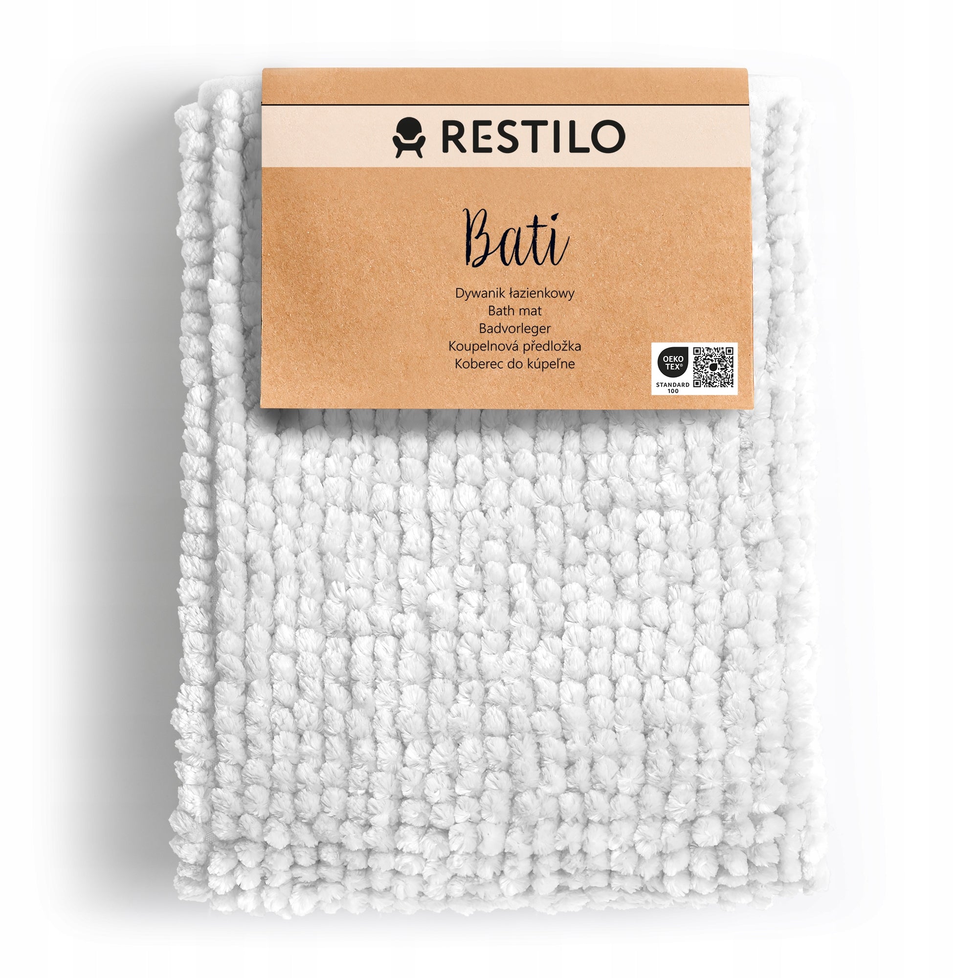 RESTILO Bathroom Rug Non-Slip Chenille Shaggy 60X90 White