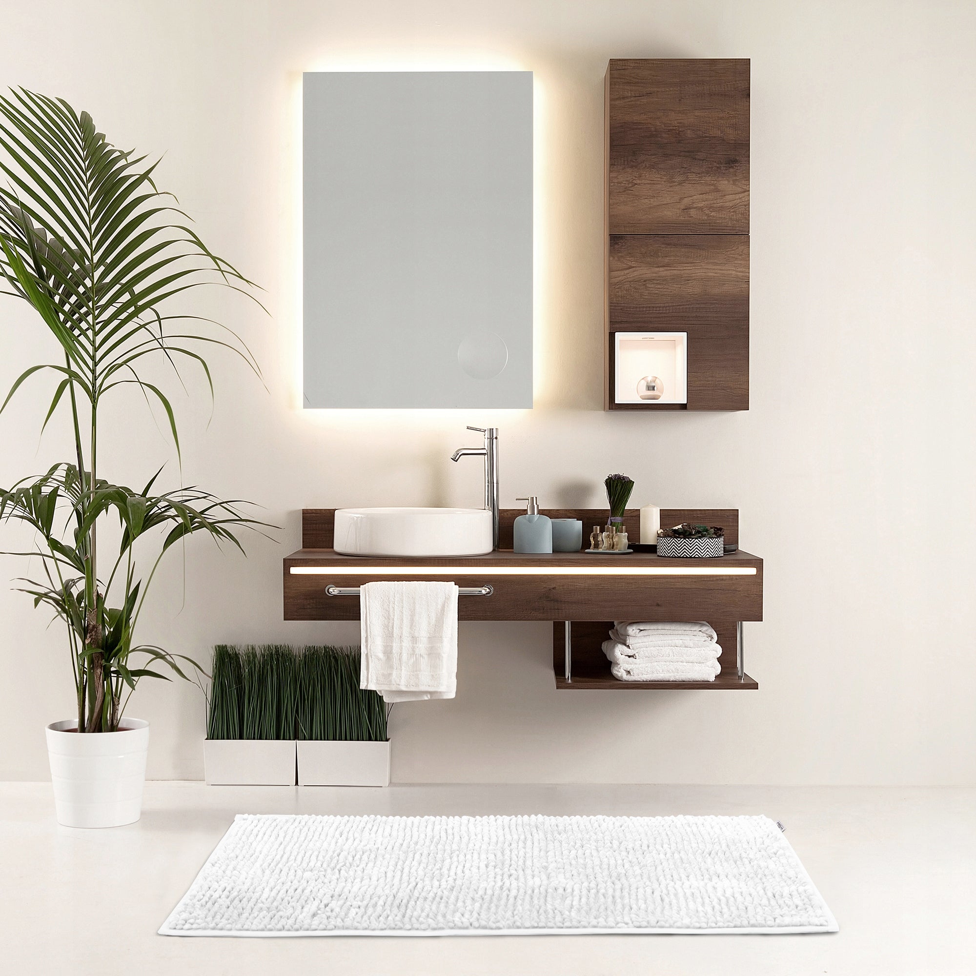RESTILO Bathroom Rug Non-Slip Chenille Shaggy 70X120 White Product width 70 cm