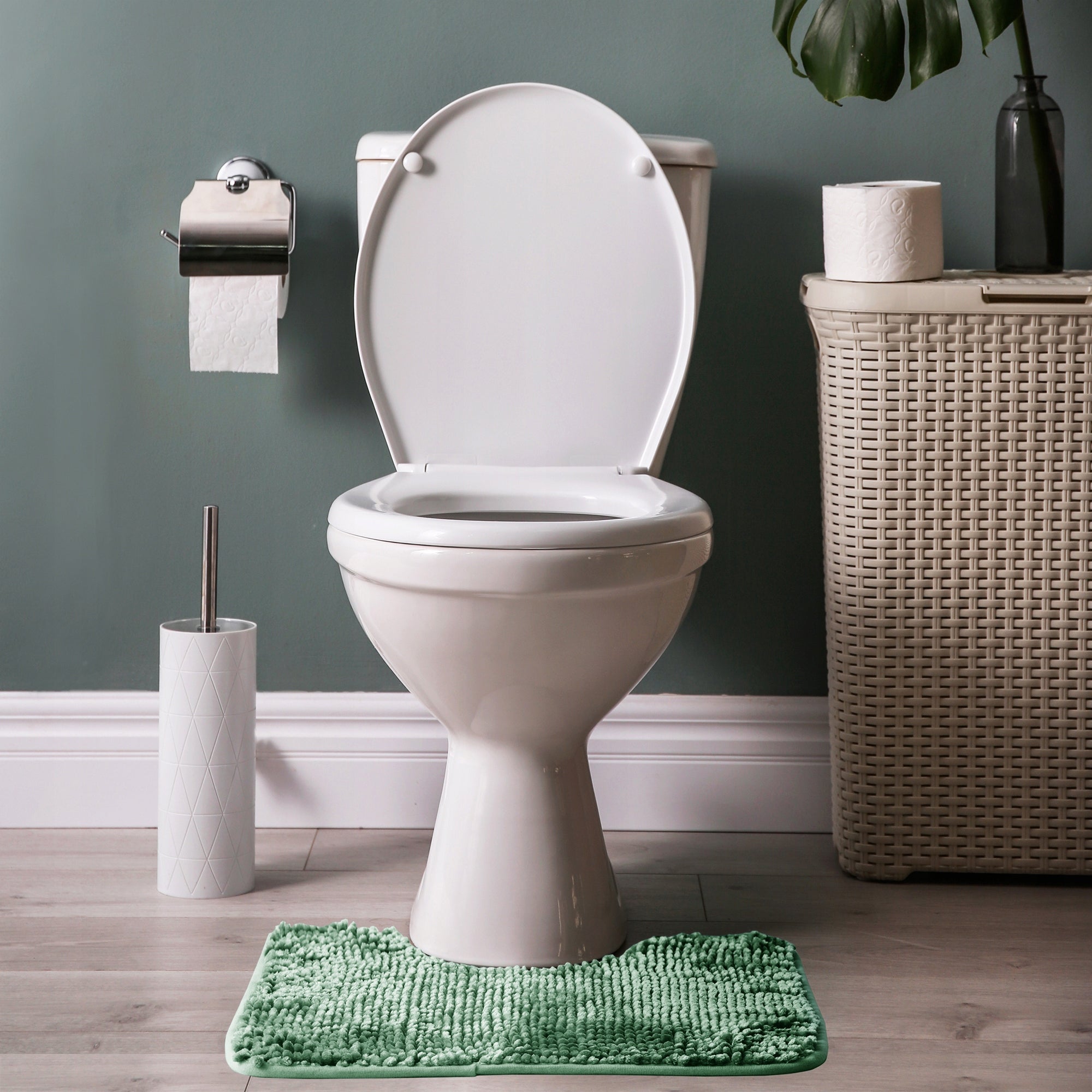 RESTILO Bathroom rug non-slip shaggy set 50X80+40X52 Green Thickness 15 mm