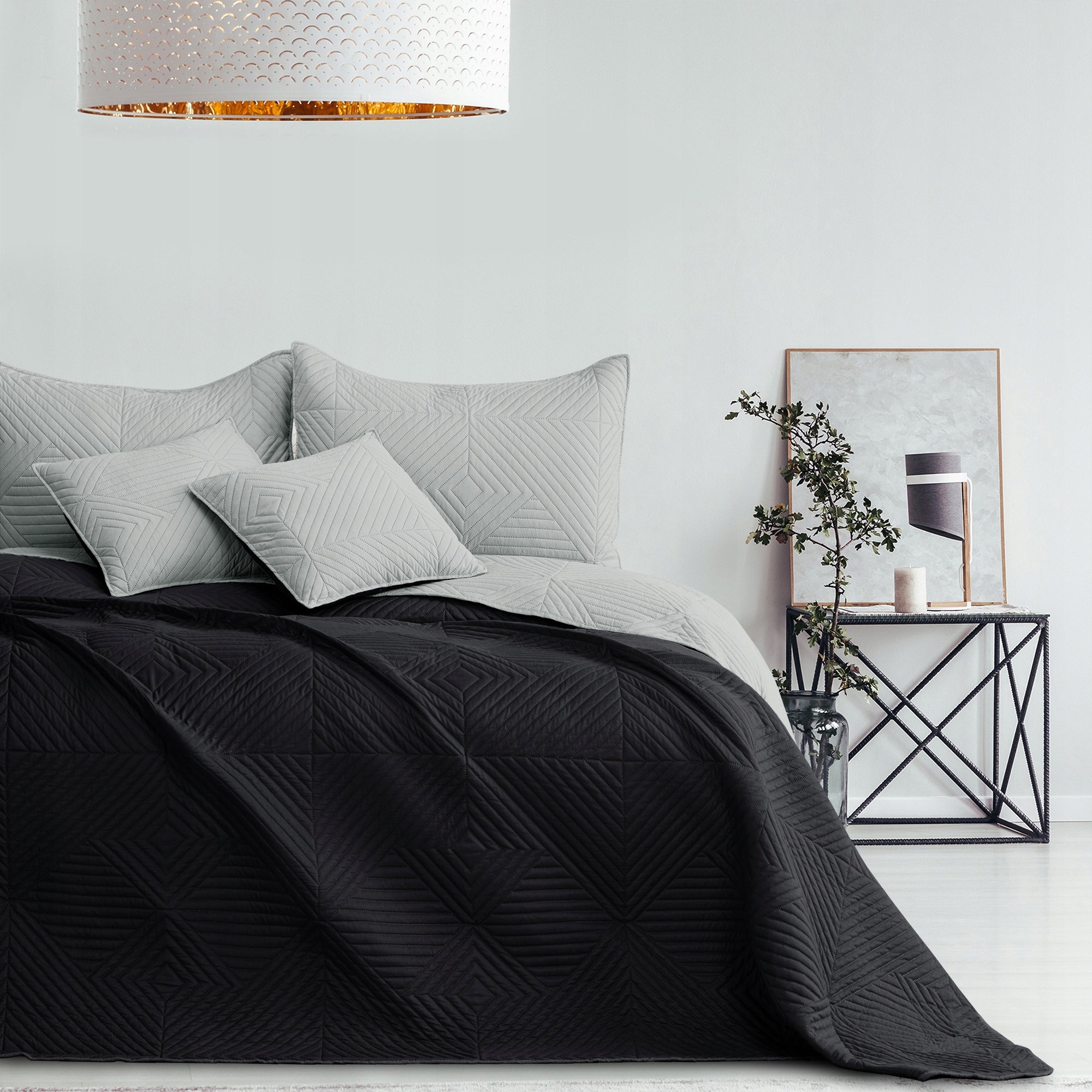 RESTILO Bedspread sofa bed quilted 260x280 Black Grey Packaging status original