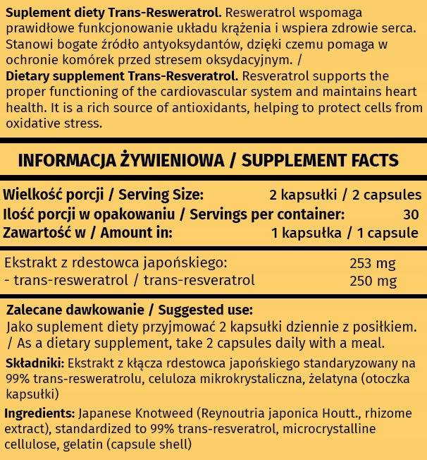 RESVERATROL TRANS RESVERATROL 99% - HEART Cholesterol Circulation - 60 KAPS Manufacturer code trans-resveratrol-250mg-60caps