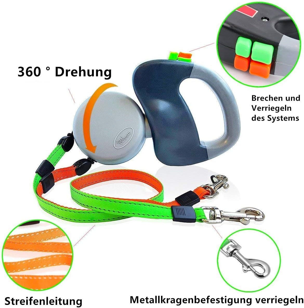 RETRACTABLE LEASH DOUBLE TWO DOGS UP TO 3 M WITHOUT TANGLING