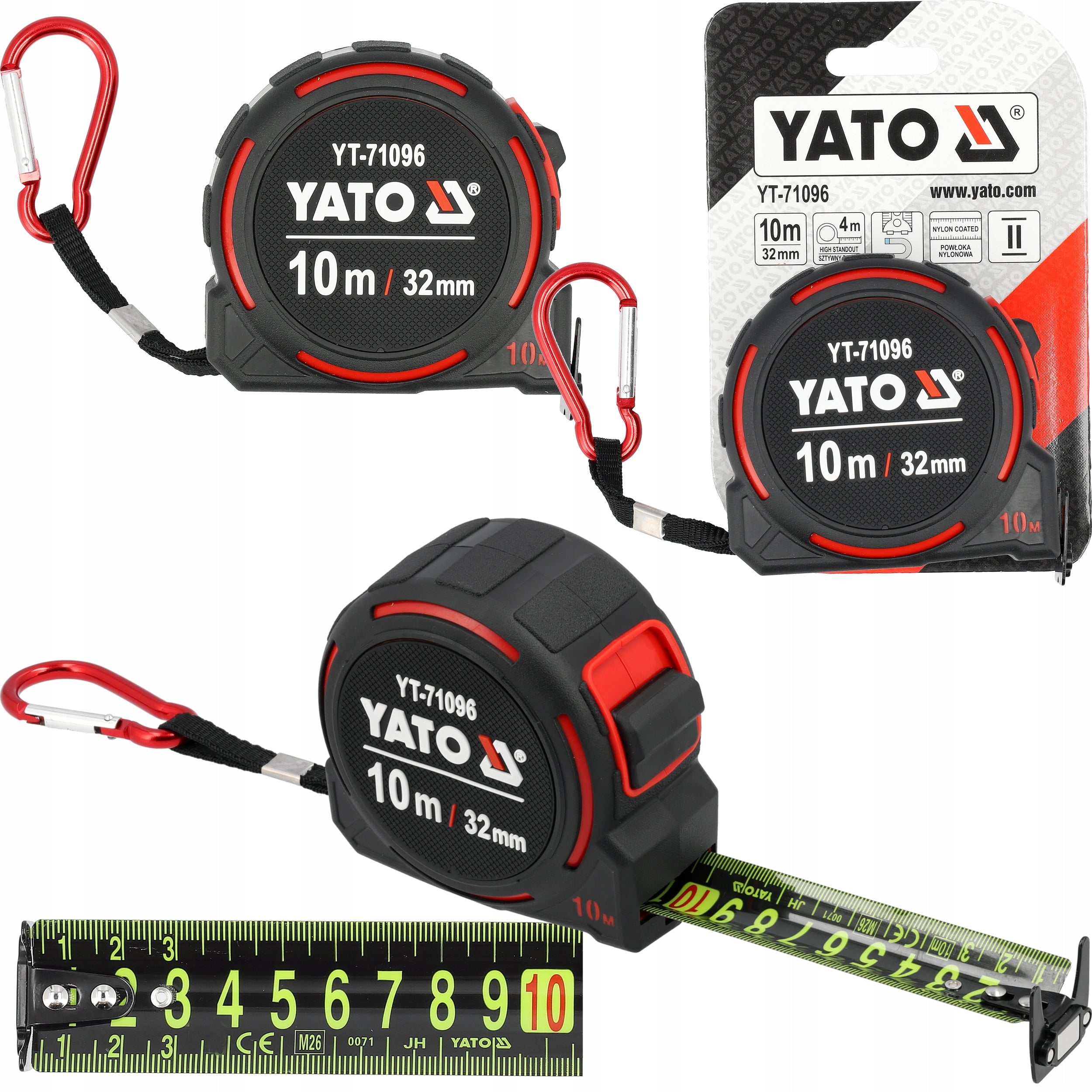 RETRACTABLE MEASURE 10m x 32mm YATO MEASURING TAPE METAL MEASURING CUP WITH LOCK