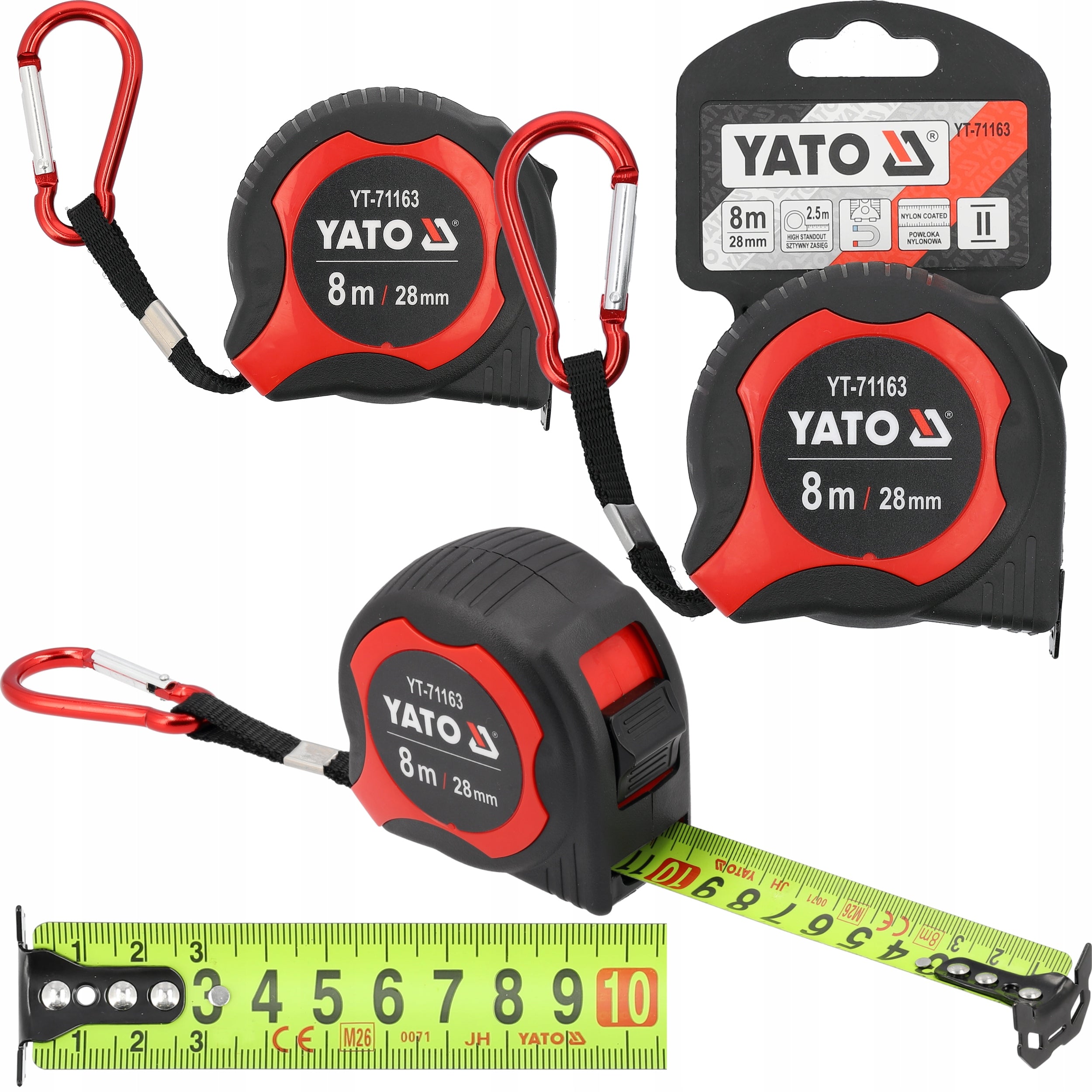 RETRACTABLE MEASURE YATO 8 m x 28 mm STEEL ABS TAPE CLASS II MEASURING CUP WITH LOCK