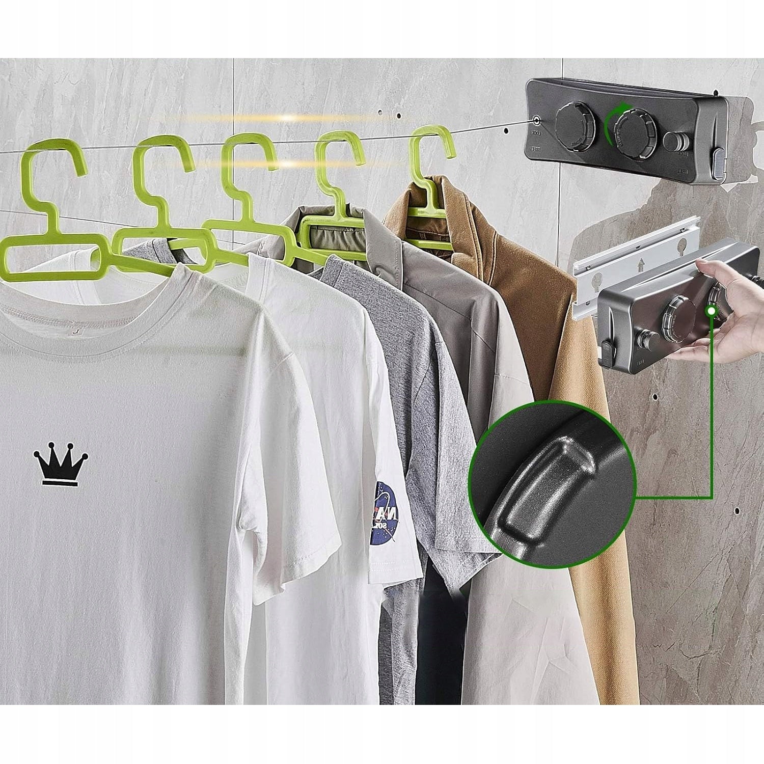RETRACTABLE OUTDOOR LAUNDRY DRYING ROPE, WALL MOUNTED, 5.1m Kind Balcony