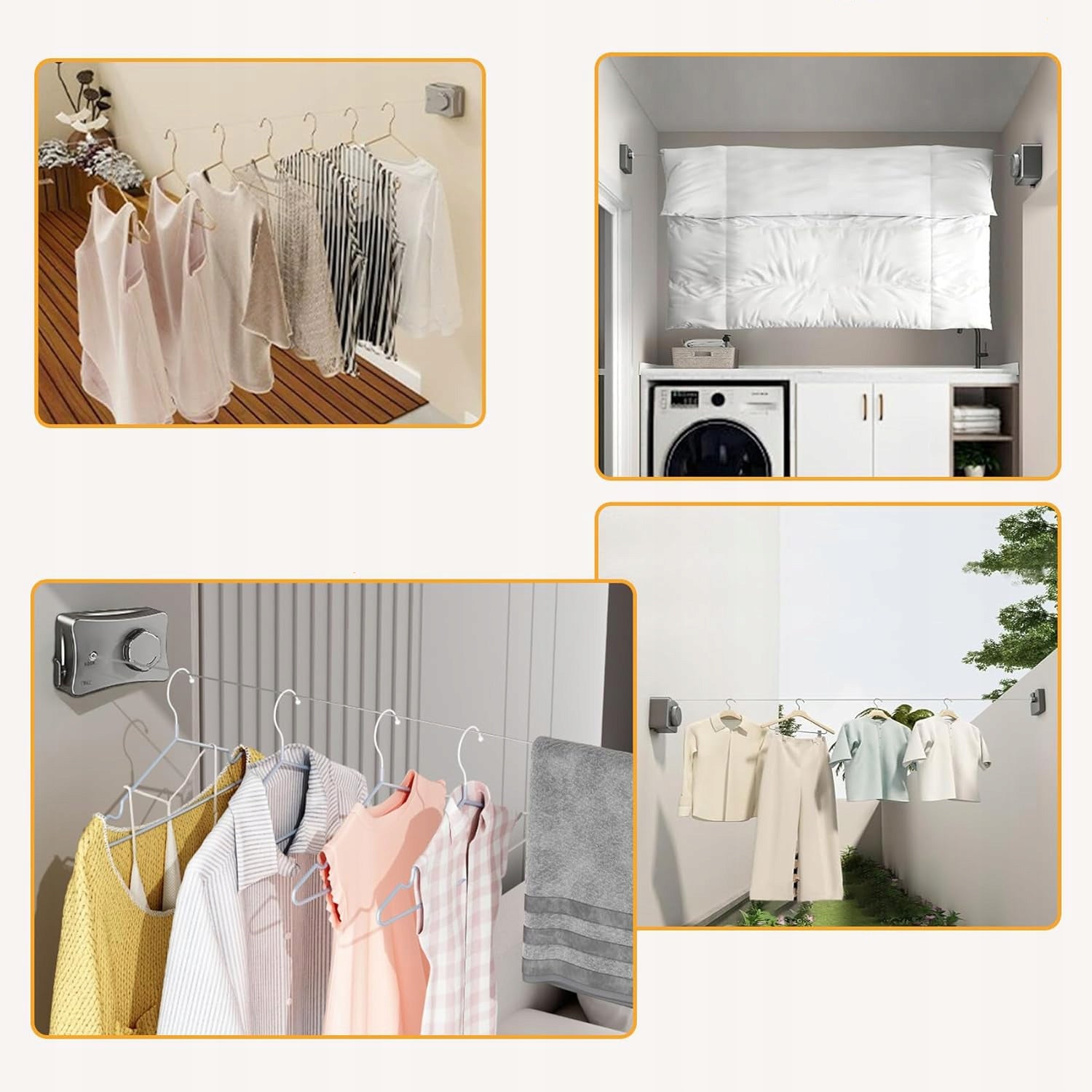 RETRACTABLE OUTDOOR LAUNDRY DRYING ROPE, WALL MOUNTED, 5.1m Unfolded width 510 cm