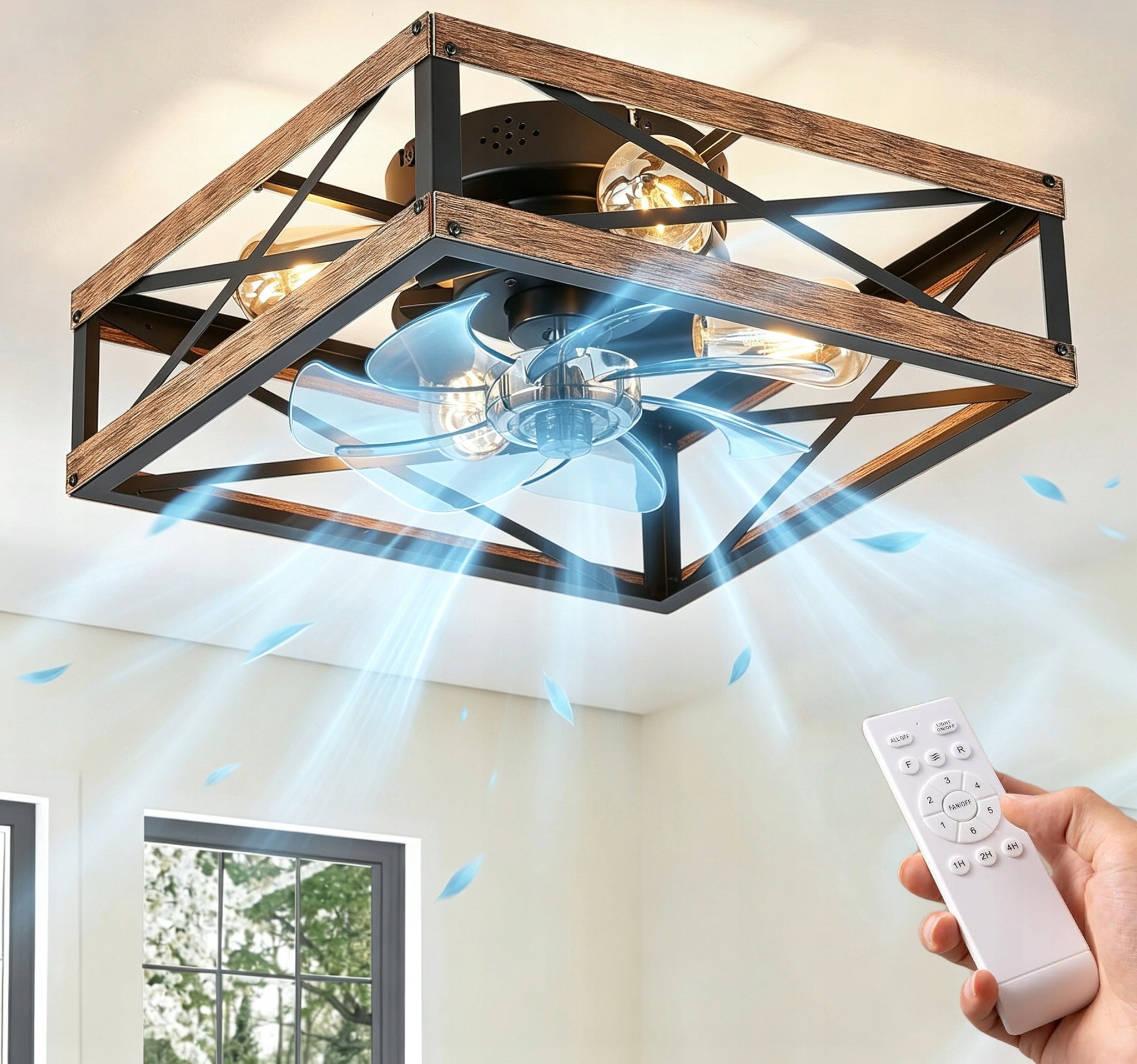RETRO CEILING FAN CEILING LAMP 6 SPEED 40CM WITH TIMER + REMOTE CONTROL